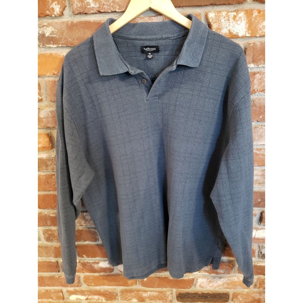 Van Heusen Mens 2XL Collared Blue Long Sleeve Pullover Sweater w/Linear Design
